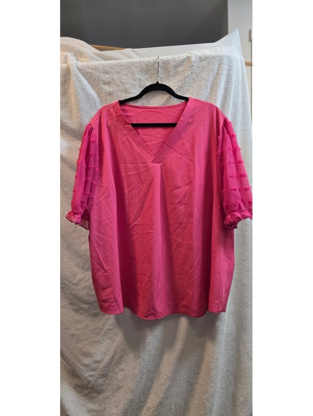6 XL (24-26) Bright pink embroidered sleeve blouse